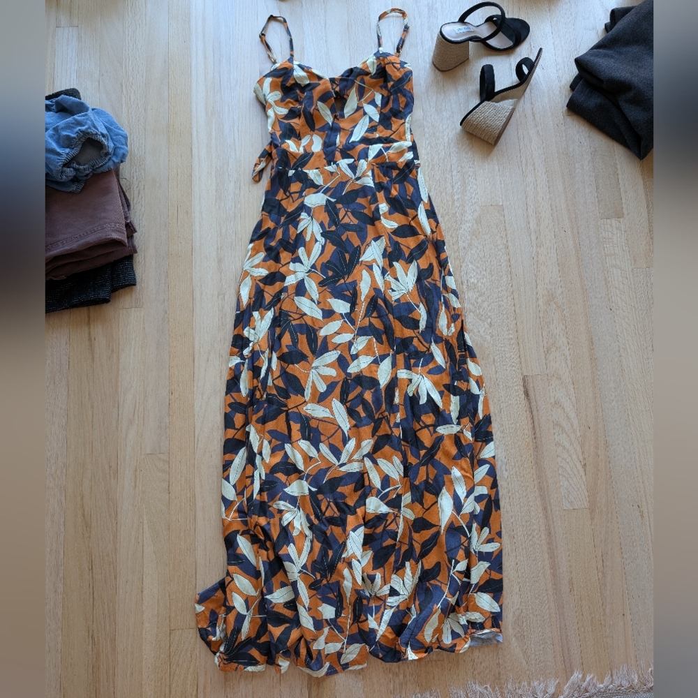 Floral Maxi Dress, Open Back With Tie And Cut Out At Chest By Zimpy (Size M)